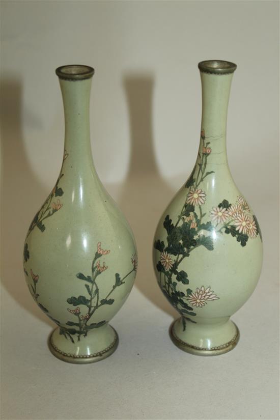 A pair of Japanese silver wire cloisonne enamel vases, early 20th century, 16cm, slight damage